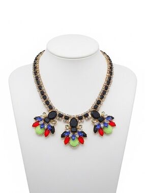 Susan Graver Gold Tone Rainbow Statement Necklace Black Accents